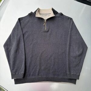 Vintage Caribbean Joe Grey and cream 1/4 zip sweater with a casual, preppy